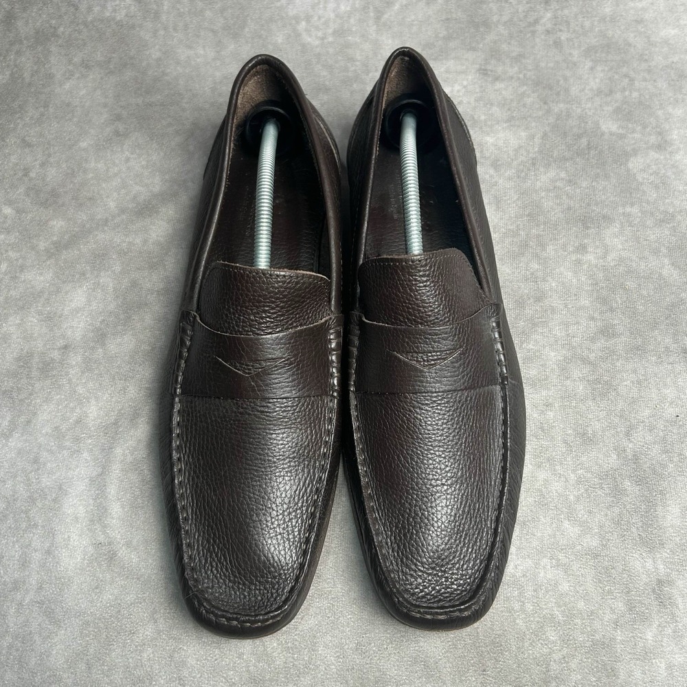 Sandro Moscoloni Dark Brown Pebbled Leather Penny Loafers - Picture 2 of 9
